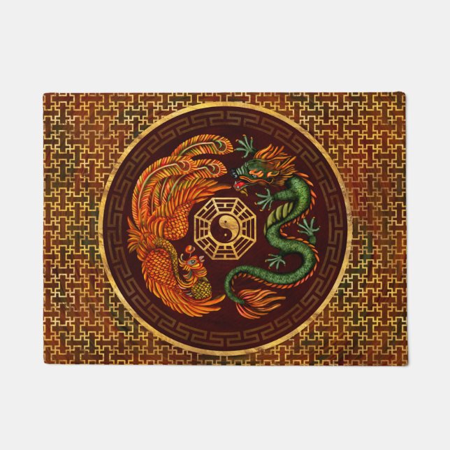 Phoenix and Dragon with bagua #1 Doormat (Front)