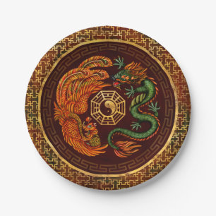Phoenix and Dragon with bagua #1 Paper Plate