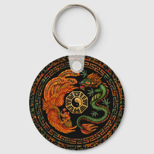 Phoenix and Dragon with bagua #2 Keychain