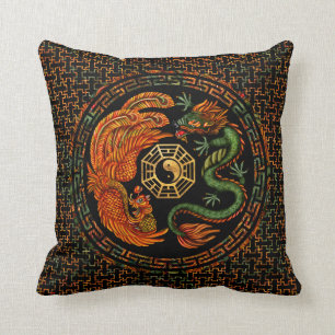 Phoenix and Dragon with bagua #2 Throw Pillow