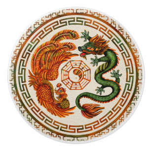 Phoenix and Dragon with bagua #3 Ceramic Knob