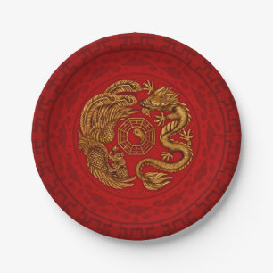 Phoenix and Dragon with bagua #4 Paper Plate