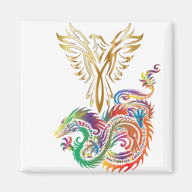 Phoenix and The Dragon Oriental Ying Yang Design Magnet (Front)