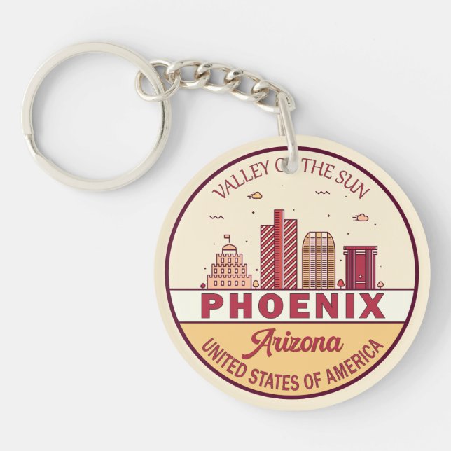 Phoenix Arizona City Skyline Emblem Keychain (Front)