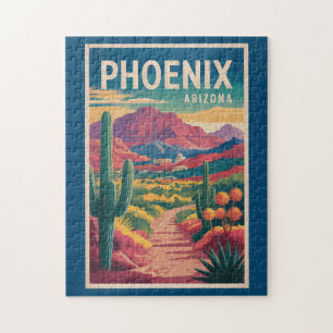 Phoenix Arizona Illustration Travel Art Vintage Jigsaw Puzzle