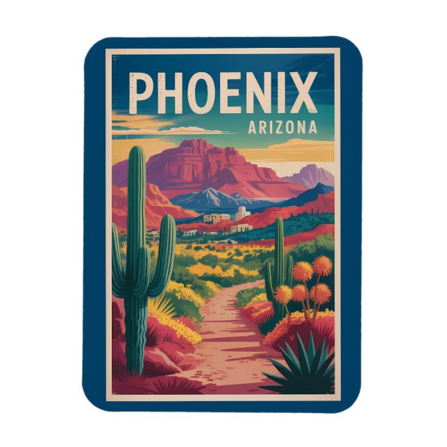 Phoenix Arizona Illustration Travel Art Vintage Magnet (Vertical)
