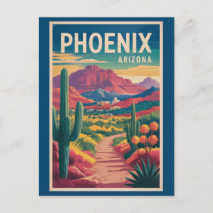 Phoenix Arizona Illustration Travel Art Vintage Postcard