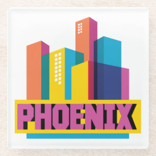 Phoenix, Arizona   Neon Skyline Glass Coaster