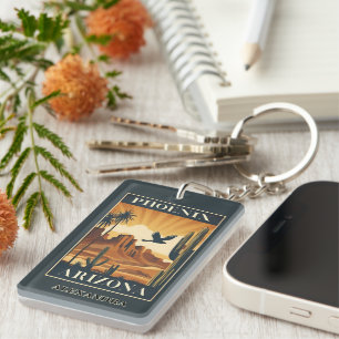 Phoenix Arizona Retro Travel Optional Custom Name Keychain