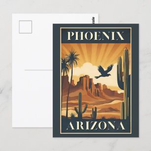 Phoenix Arizona Retro Travel Poster Postcard