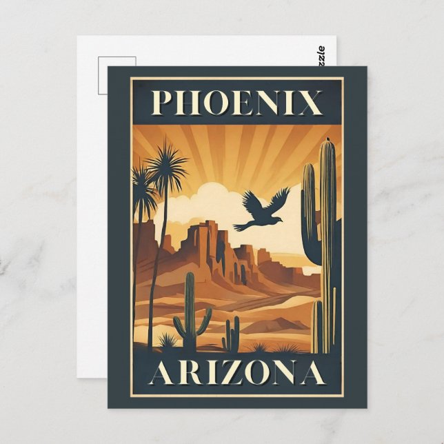 Phoenix Arizona Retro Travel Poster Postcard (Front/Back)