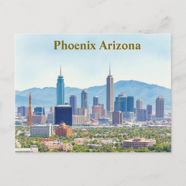 Phoenix Arizona Skyline in Daytime vintage paintin Postcard (Front)