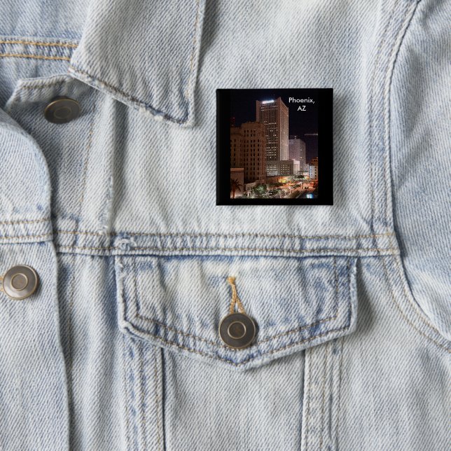 Phoenix Arizona SkyScraper Night Pinback 2 Inch Square Button (In Situ)