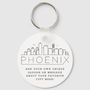 Phoenix, Arizona Stylized Skyline   Custom Slogan Keychain