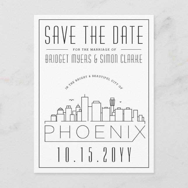 Phoenix, Arizona | Stylized Skyline Save the Date Postcard (Front)