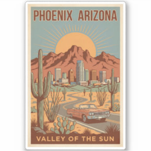 Phoenix Arizona Sun Illustration Travel Art Retro