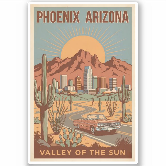 Phoenix Arizona Sun Illustration Travel Art Retro (Front)