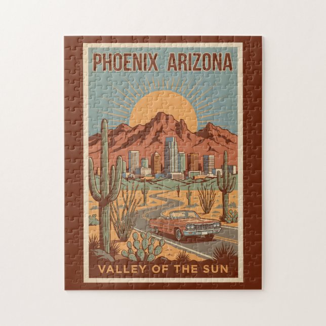 Phoenix Arizona Sun Illustration Travel Art Retro Jigsaw Puzzle (Vertical)