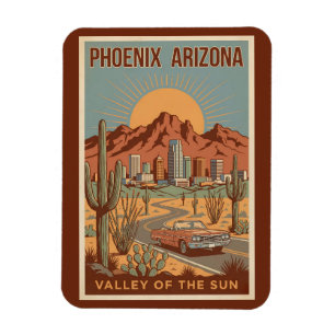 Phoenix Arizona Sun Illustration Travel Art Retro Magnet
