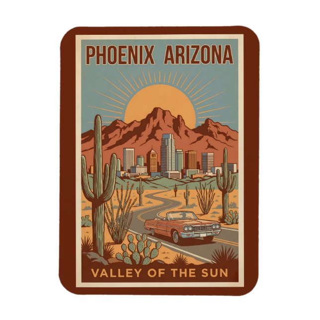 Phoenix Arizona Sun Illustration Travel Art Retro Magnet (Vertical)