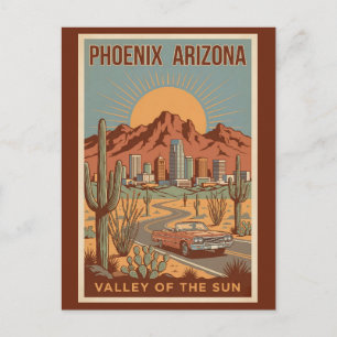 Phoenix Arizona Sun Illustration Travel Art Retro Postcard