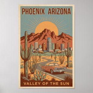 Phoenix Arizona Sun Illustration Travel Art Retro Poster