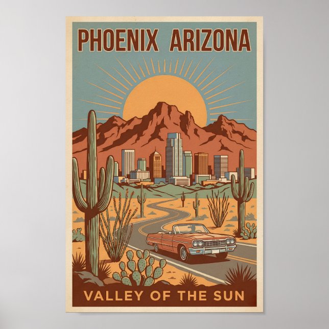 Phoenix Arizona Sun Illustration Travel Art Retro Poster (Front)