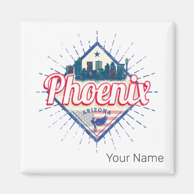 Phoenix Arizona United States Skyline Vintage USA Magnet (Front)
