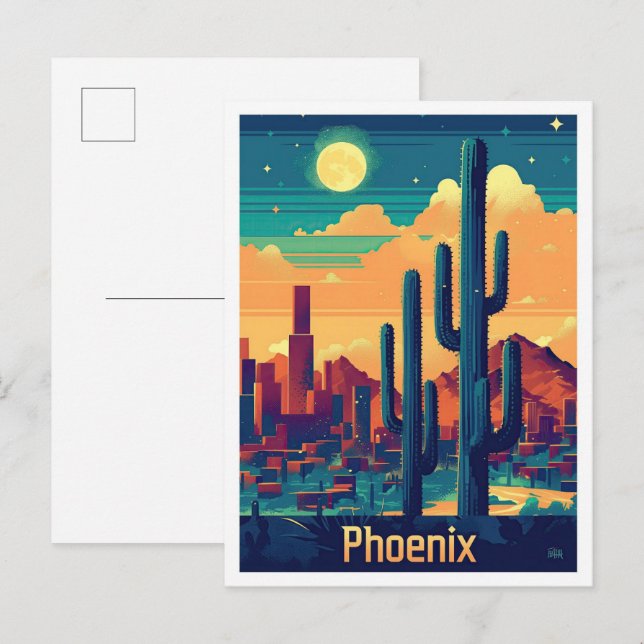 Phoenix Arizona Vintage Travel Illustration Postcard (Front/Back)
