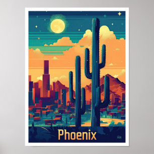 Phoenix Arizona Vintage Travel Illustration Poster