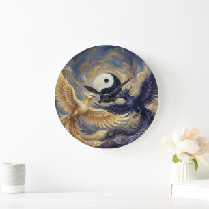 Phoenix Balance Spiritual Wall Tapestry Large Clock