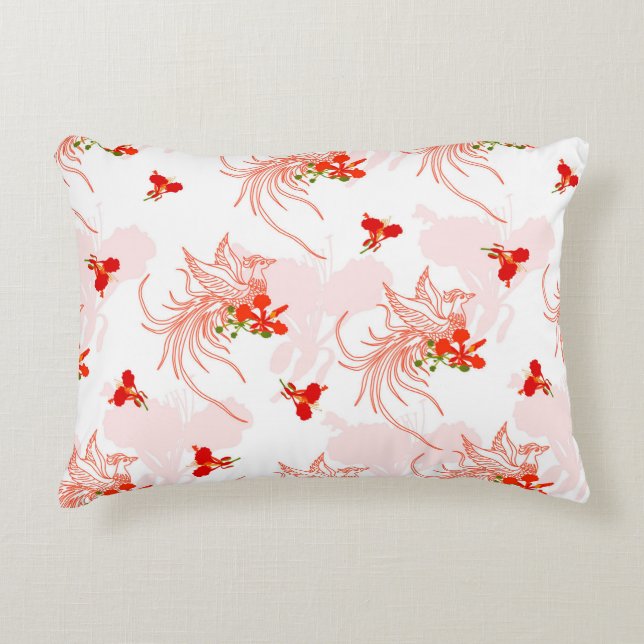 Phoenix Bird And Phoenix Flower Seamless Pattern Accent Pillow (Front)
