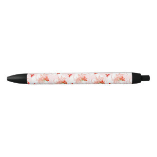 Phoenix Bird And Phoenix Flower Seamless Pattern Black Ink Pen
