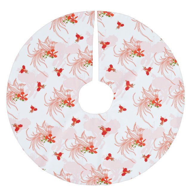 Phoenix Bird And Phoenix Flower Seamless Pattern Brushed Polyester Tree Skirt (Front)