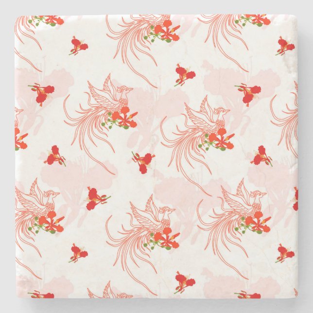 Phoenix Bird And Phoenix Flower Seamless Pattern Stone Coaster (Front)