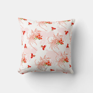 Phoenix Bird And Phoenix Flower Seamless Pattern Throw Pillow