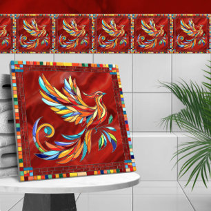 Phoenix Bird - colorful mosaic art Tile