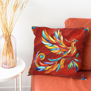 Phoenix Bird - colourful mosaic art Throw Pillow