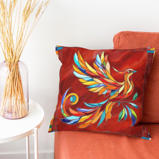 Phoenix Bird - colourful mosaic art Throw Pillow (Creator Uploaded)