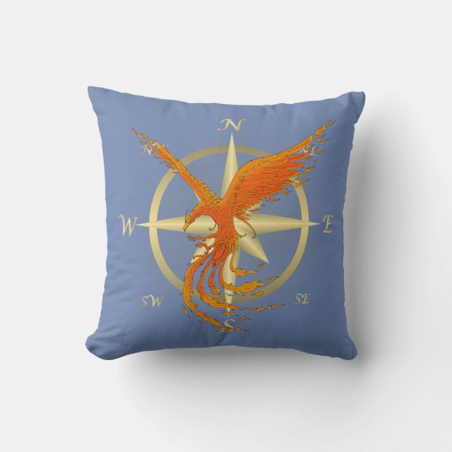 Phoenix Bird Compass Throw Pillow (Front)