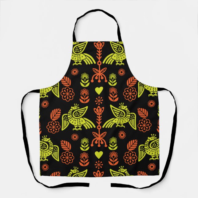 Phoenix Bird Folk Art Print Apron (Front)