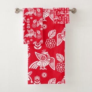 Phoenix Bird Folk Art Print Bath Towel Set