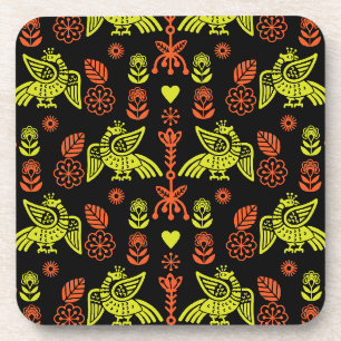 Phoenix Bird Folk Art Print Coaster