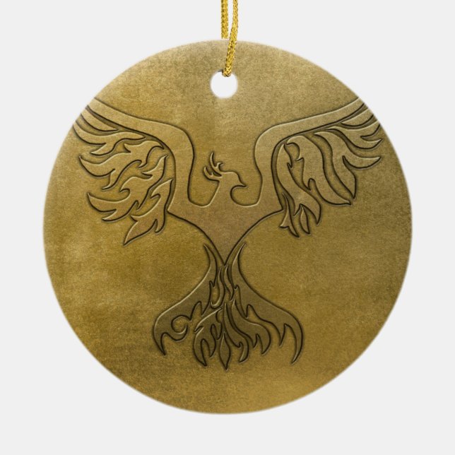 Phoenix Bird Gold Embossed Ceramic Ornament (Front)
