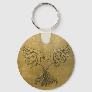 Phoenix Bird Gold Embossed Keychain