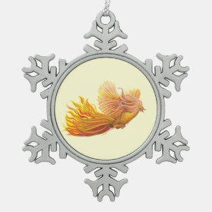 Phoenix Bird in Flight Snowflake Pewter Christmas Ornament