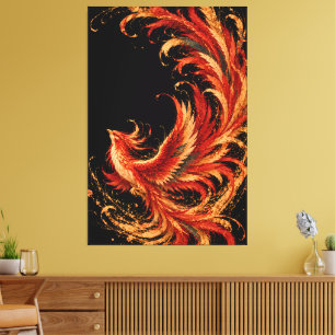 Phoenix Bird in Red and Gold – Black Fantasy Art Canvas Print