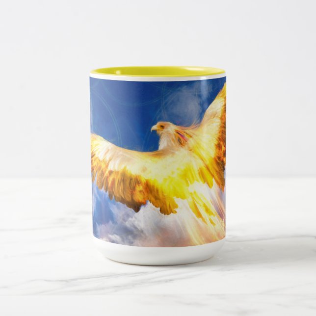 Phoenix Bird "RISE ABOVE YOUR TROUBLES" Two-Tone Coffee Mug (Center)