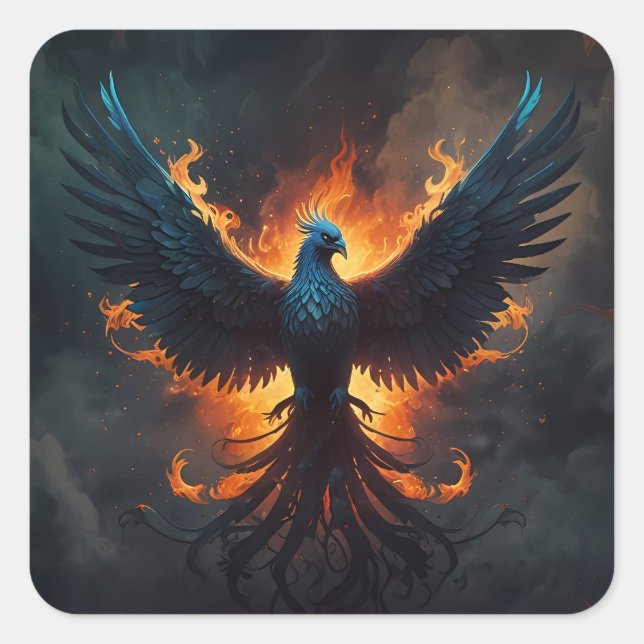 Phoenix Bird Rising with Flames Square Sticker (Front)