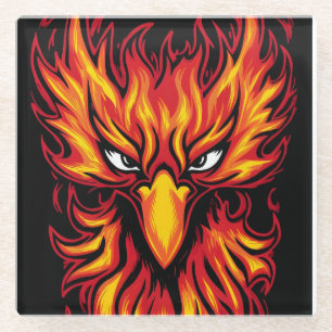 Phoenix Bird With Fiery Flames Graphic Art Design Glass Coaster